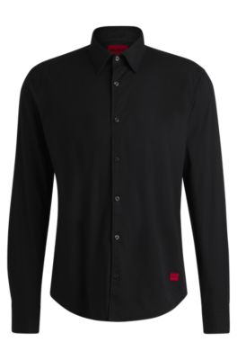 HUGO - Slim-fit shirt in stretch-cotton canvas - Black