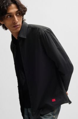 Slim-fit shirt in stretch-cotton canvas, Black