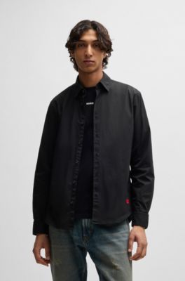 HUGO - Slim-fit shirt in stretch-cotton canvas - Black