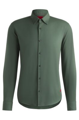 Slim-fit shirt in stretch-cotton canvas, Light Green