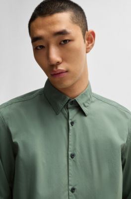 Slim-fit shirt in stretch-cotton canvas, Light Green