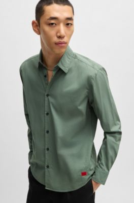 Slim-fit shirt in stretch-cotton canvas, Light Green
