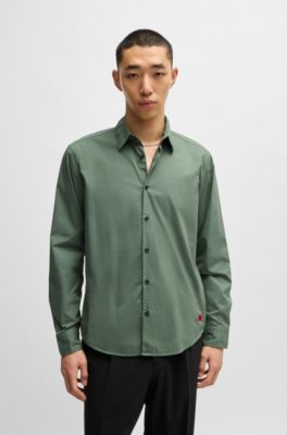 Slim-fit shirt in stretch-cotton canvas, Light Green
