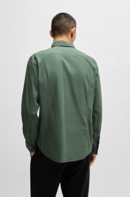 Slim-fit shirt in stretch-cotton canvas, Light Green