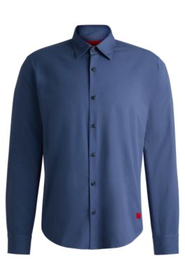 Slim-fit shirt in stretch-cotton canvas, Light Blue