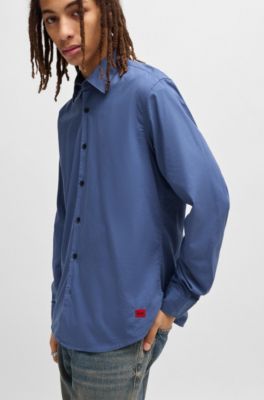 Slim-fit shirt in stretch-cotton canvas, Light Blue