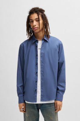 Slim-fit shirt in stretch-cotton canvas, Light Blue