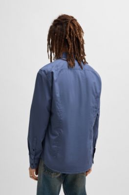 Slim-fit shirt in stretch-cotton canvas, Light Blue
