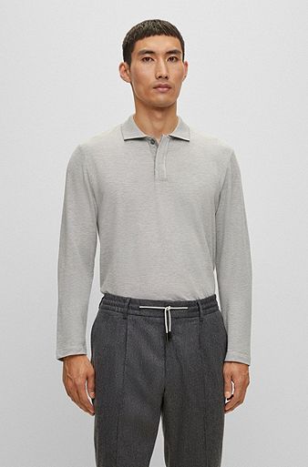 Regular-fit polo shirt in cotton and cashmere, Silver