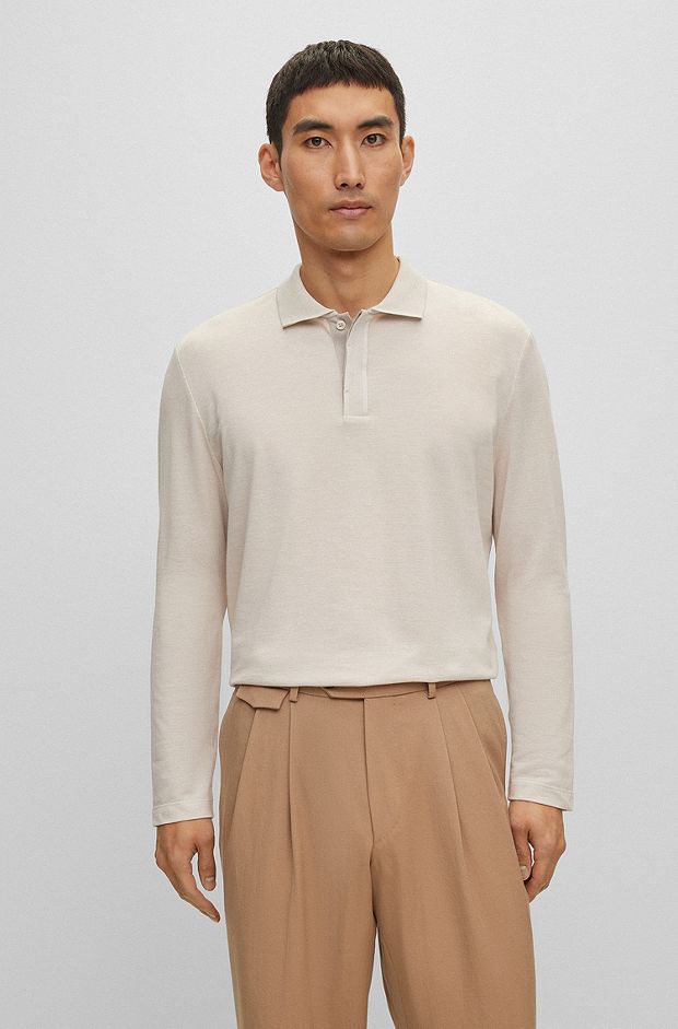 Regular-fit polo shirt in cotton and cashmere, Light Beige