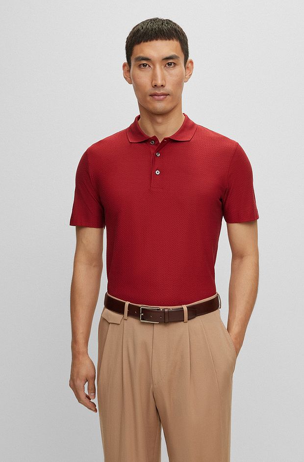 Regular-fit polo shirt in cotton and silk, Red
