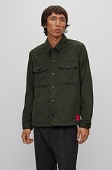 Oversize-fit overshirt with red logo label, Dark Grey