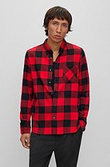 Relaxed-fit shirt in checked cotton flannel, light pink