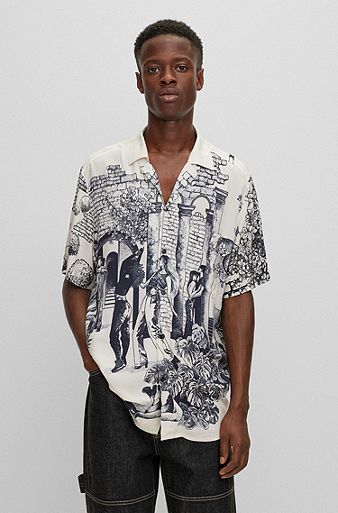 Relaxed-fit shirt with all-over seasonal print, White