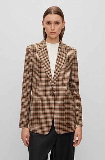 Longline regular-fit jacket in checked material, Patterned