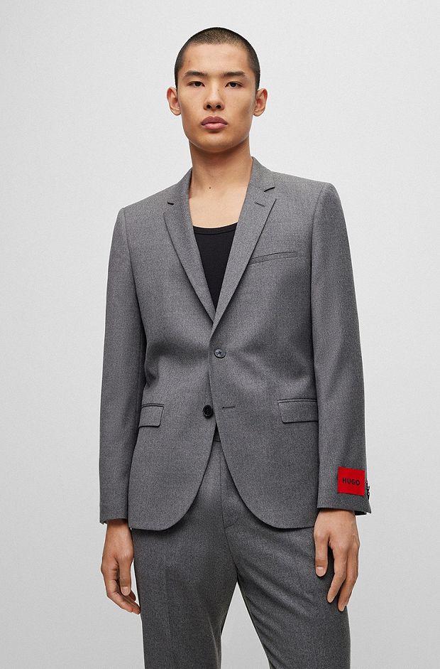 Extra-slim-fit jacket in melange stretch-wool flannel, Light Grey