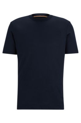 BOSS - Cotton-silk T-shirt with fineline stripes and double collar