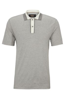 Hugo Boss Regular-fit Polo Shirt In Cotton And Silk In Silver