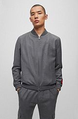 Slim-fit jacket in melange stretch-wool flannel, Light Grey