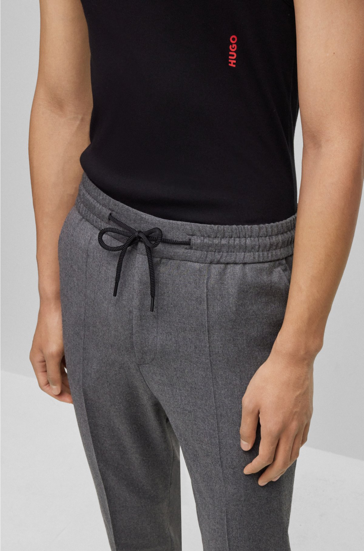 HUGO - Drawstring trousers in melange stretch-wool flannel