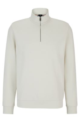 HUGO BOSS ZIP-NECK SWEATSHIRT IN MERCERIZED COTTON JACQUARD