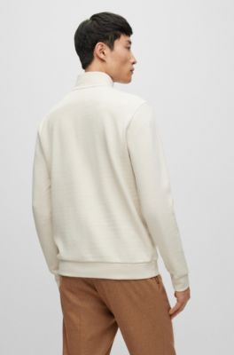 BOSS - Zip-neck sweatshirt in mercerized cotton jacquard - White