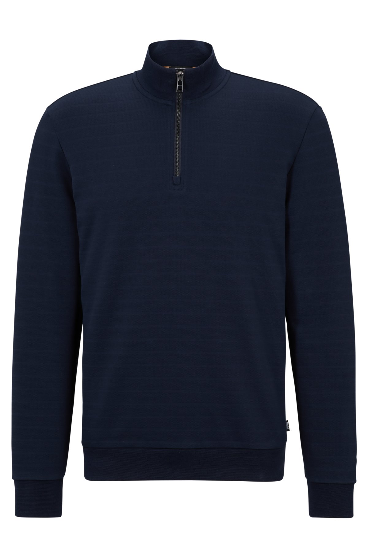 Zip-neck sweatshirt in mercerized cotton jacquard, Dark Blue
