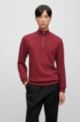 Zip-neck sweatshirt in mercerized cotton jacquard, Dark Red