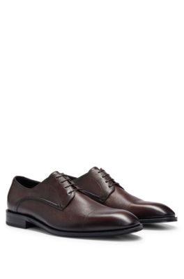 BOSS Grained leather Derby shoes with cap toe Dark Brown