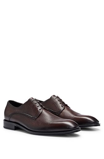 Grained-leather Derby shoes with cap toe, Dark Brown