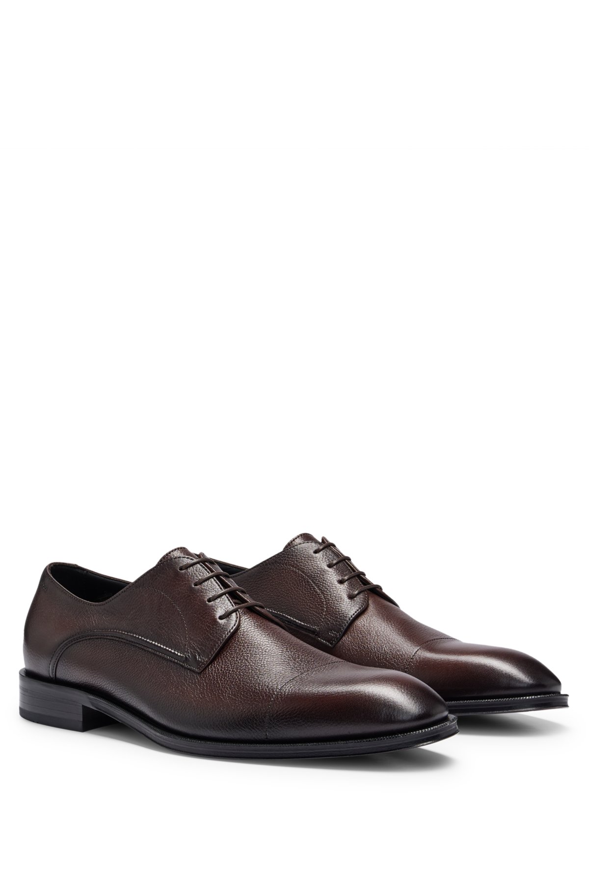 BOSS - Grained-leather Derby shoes with cap toe