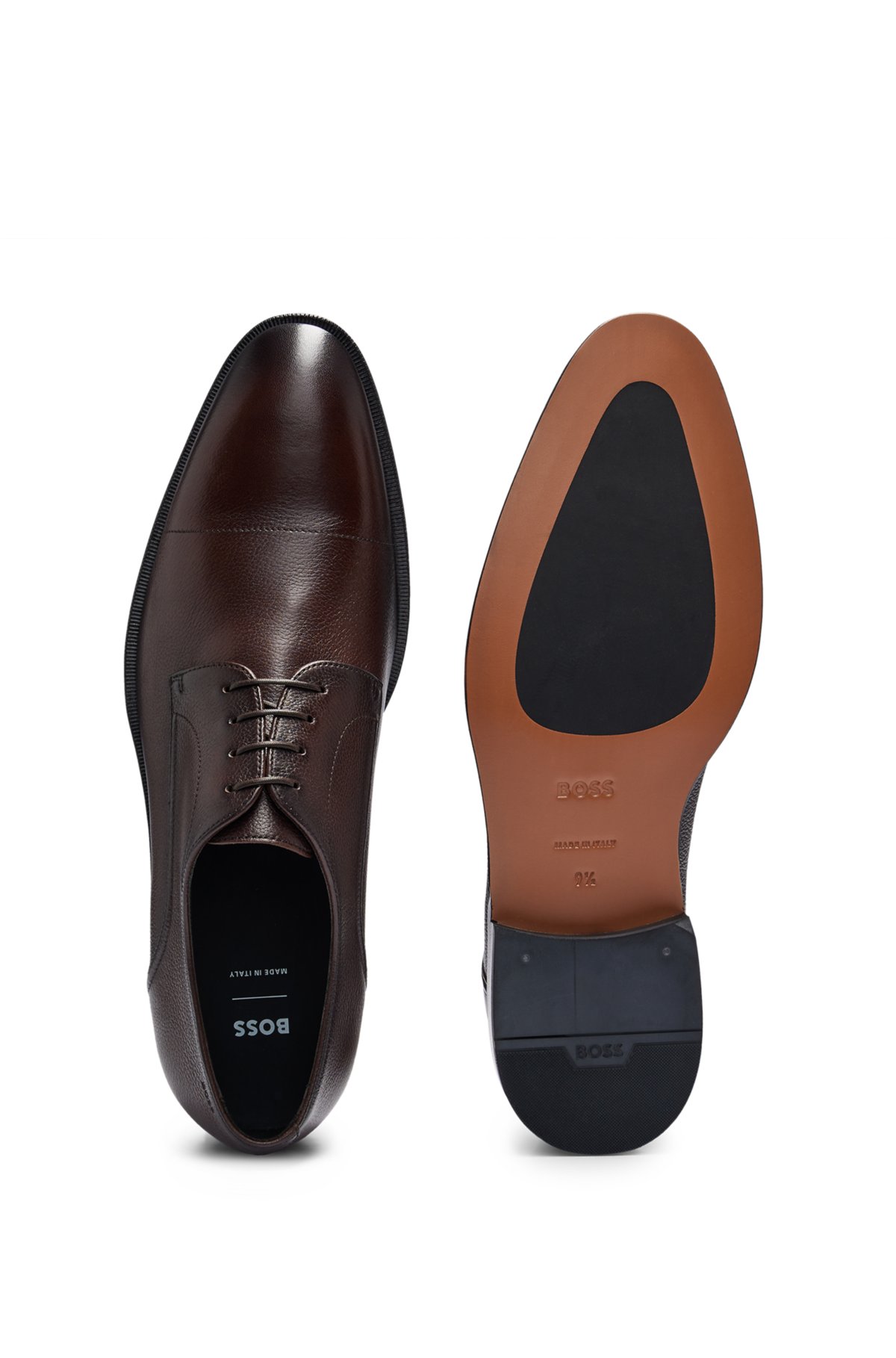 Grained-leather Derby shoes with cap toe, Dark Brown