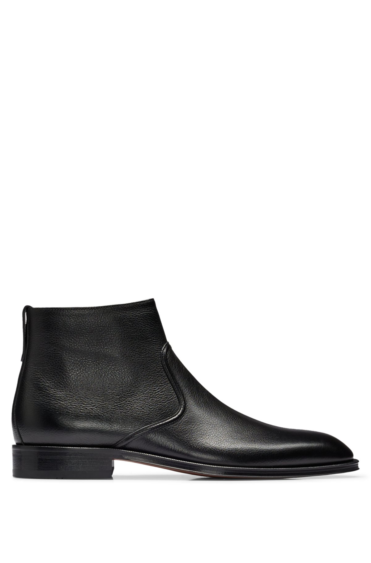 Grained-leather zip boots with branded trims, Black