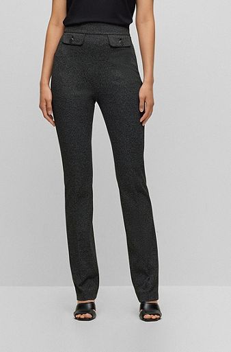Slim-fit trousers in woven fabric with monogram buttons, Patterned