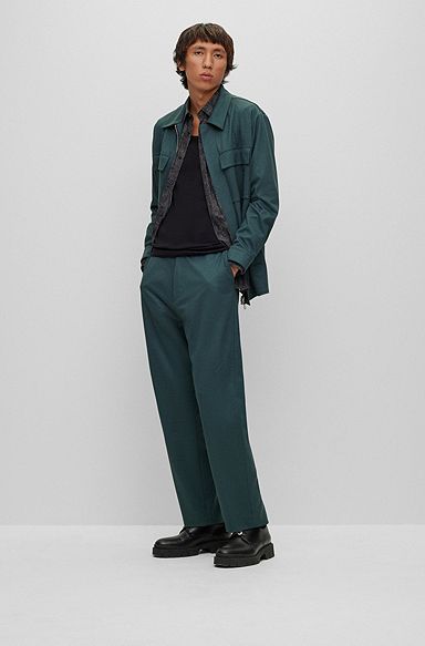 Unlined suit in performance-stretch flannel, Dark Green