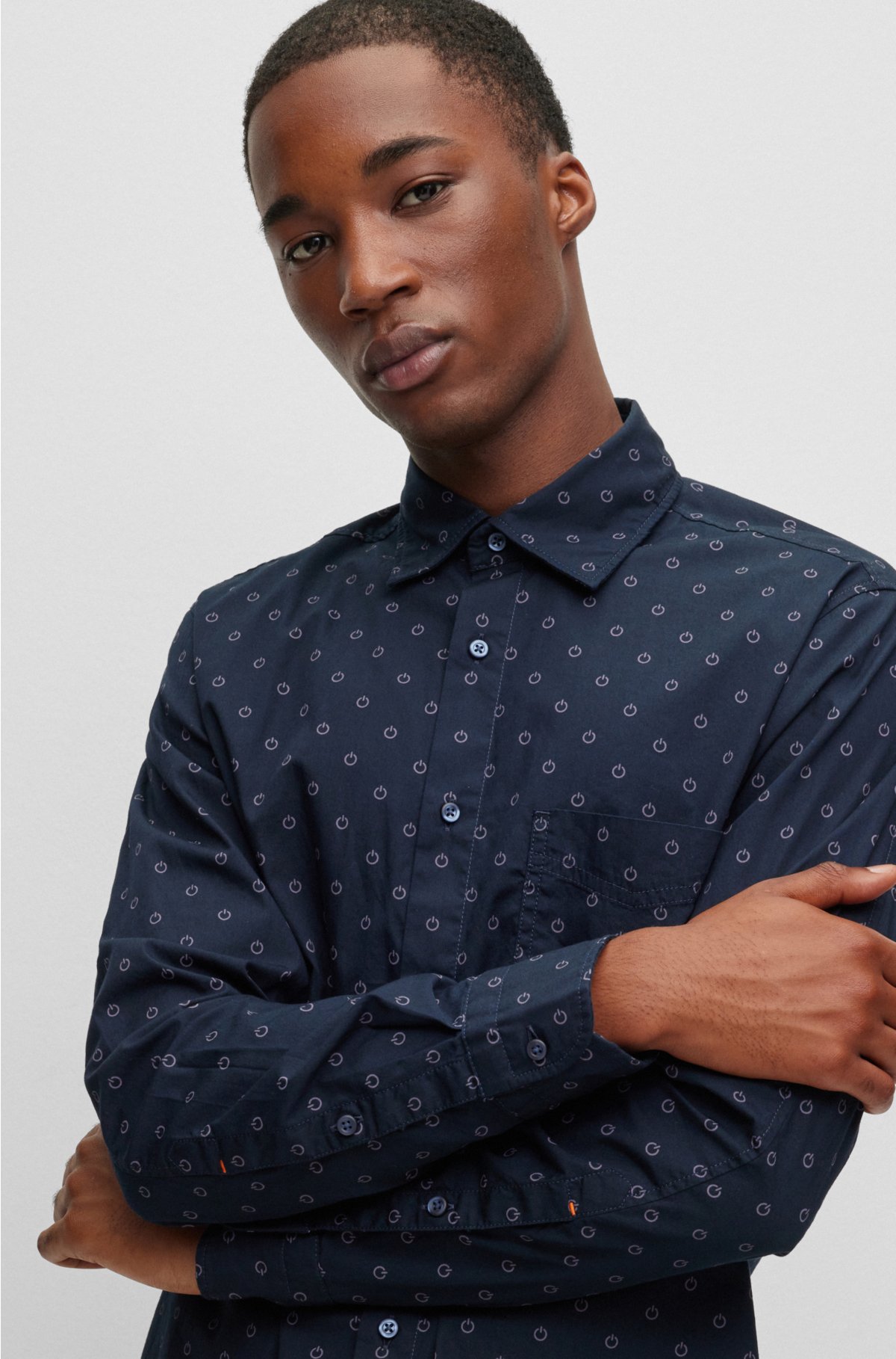 BOSS - Regular-fit shirt in printed cotton poplin