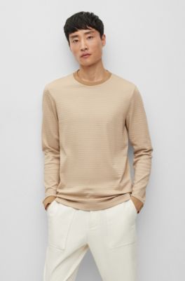 BOSS Long-sleeved cotton-blend T-shirt with ottoman structure