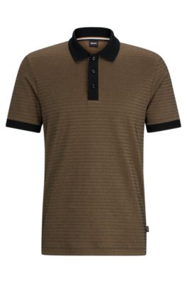 Hugo Boss Cotton-blend Polo Shirt With Ottoman Structure In Black