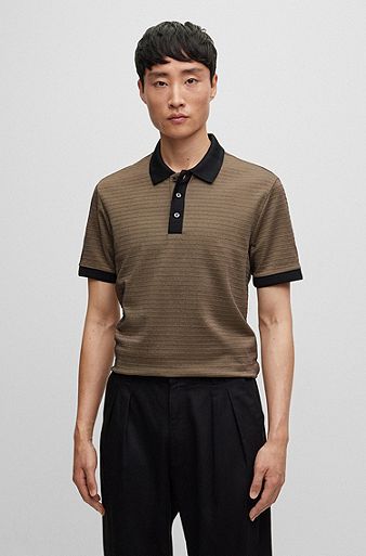 Cotton-blend polo shirt with ottoman structure, Black