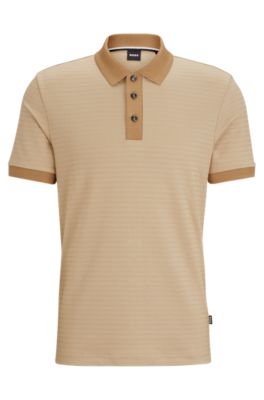Hugo Boss Cotton-blend Polo Shirt With Ottoman Structure In Beige