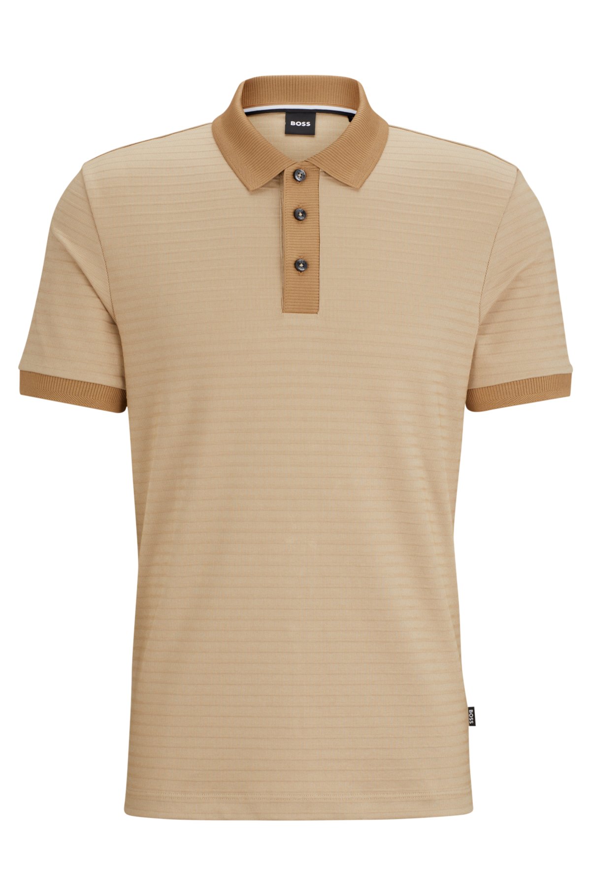 Cotton-blend polo shirt with ottoman structure, Beige