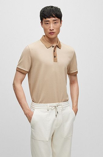 Cotton-blend polo shirt with ottoman structure, Beige
