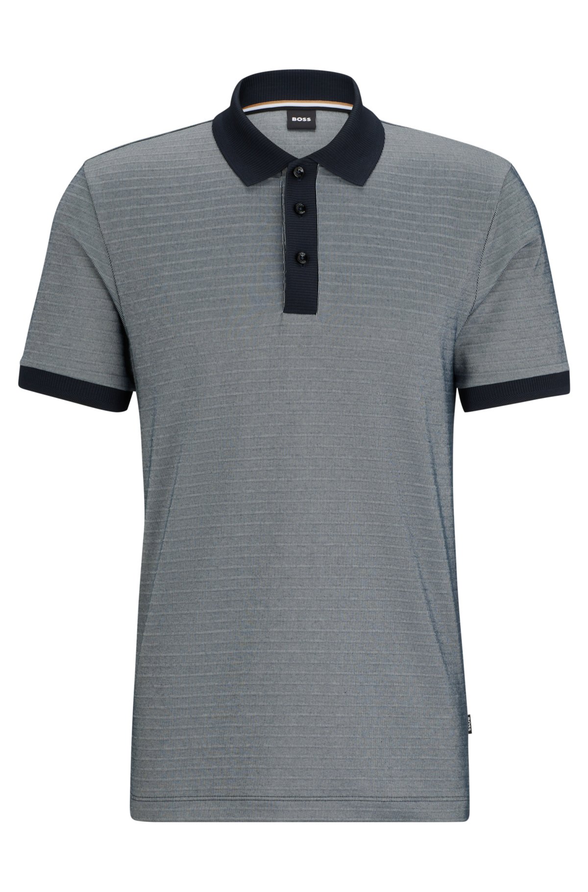 Cotton-blend polo shirt with ottoman structure, Dark Blue