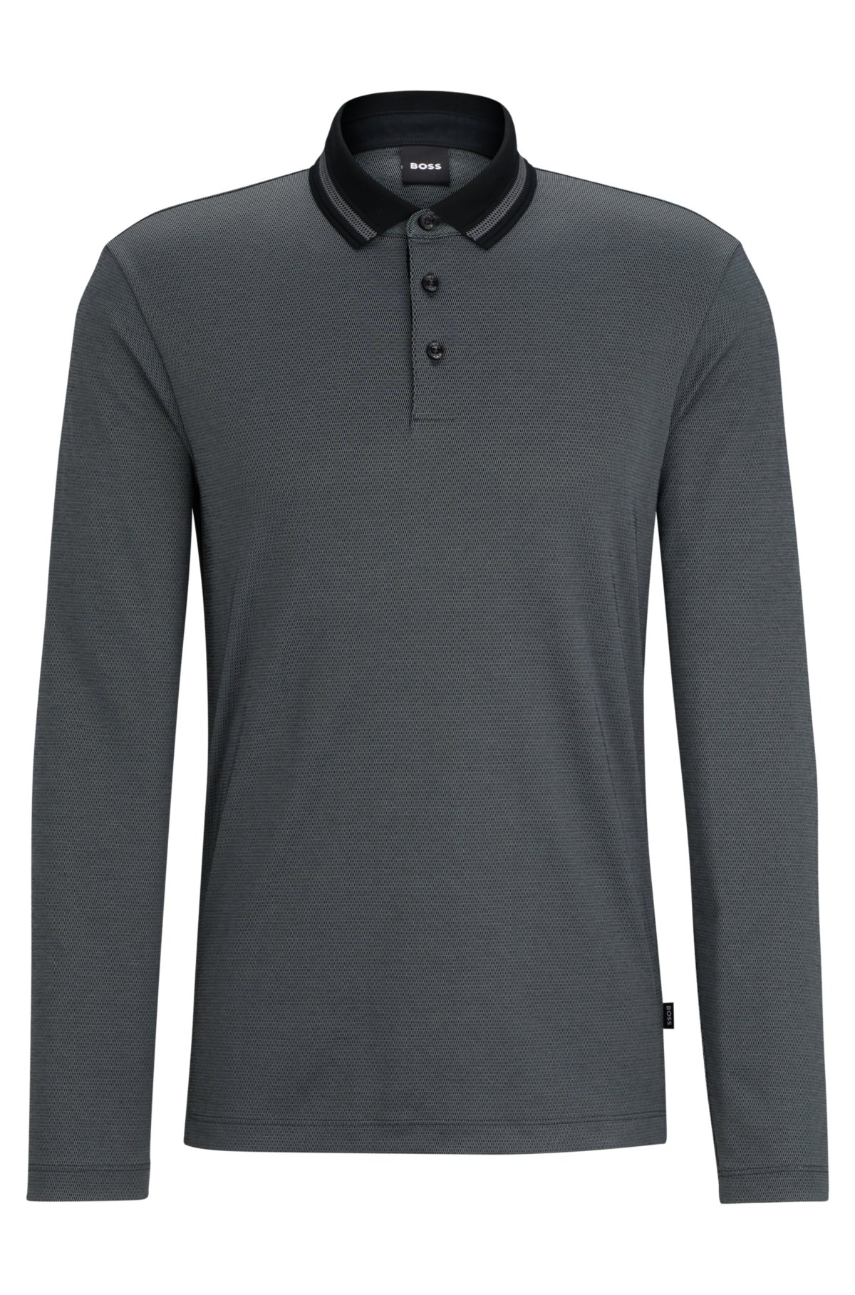 BOSS - Slim-fit long-sleeved polo shirt with woven pattern