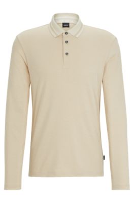 HUGO BOSS SLIM-FIT LONG-SLEEVED POLO SHIRT WITH WOVEN PATTERN