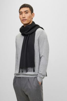 BOSS Fringed scarf in pure Italian cashmere with embroidered