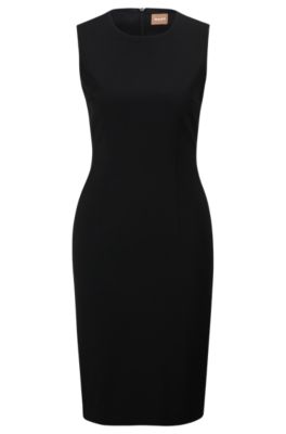 BOSS - Sleeveless shift dress in wool with natural stretch