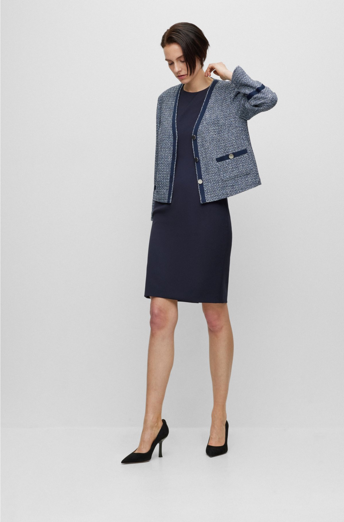 Escada - Beige Sleeveless Wool Blend Sheath Dress Sz 10 – Current Boutique