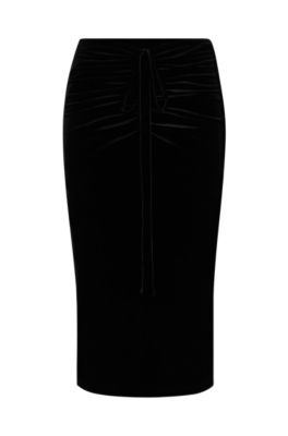 Hugo Velour Pencil Skirt With Gathered Front Detail In Black