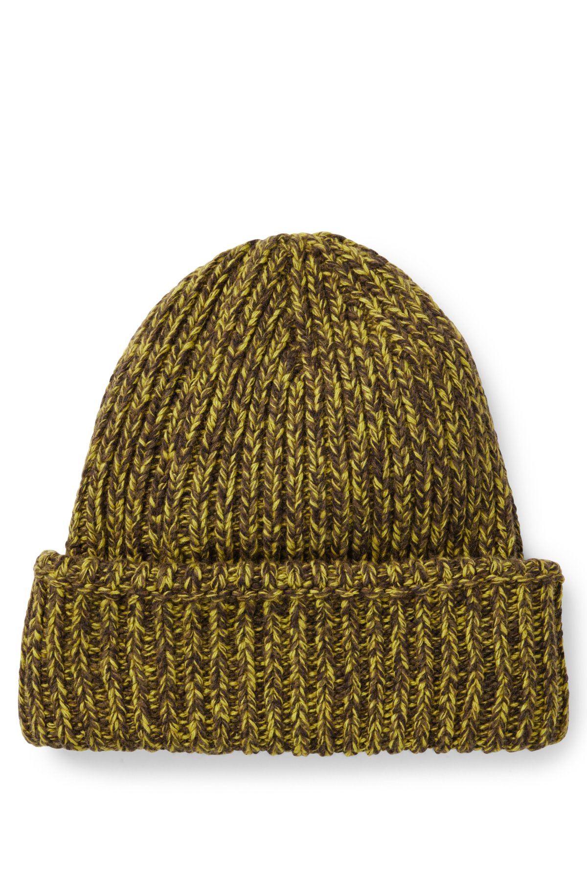 Chunky-knit beanie hat with faux-leather logo plaque, Light Green